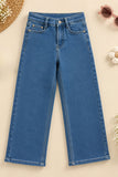 Blue Stone Washed Straight Fit Denim Jeans For Girls