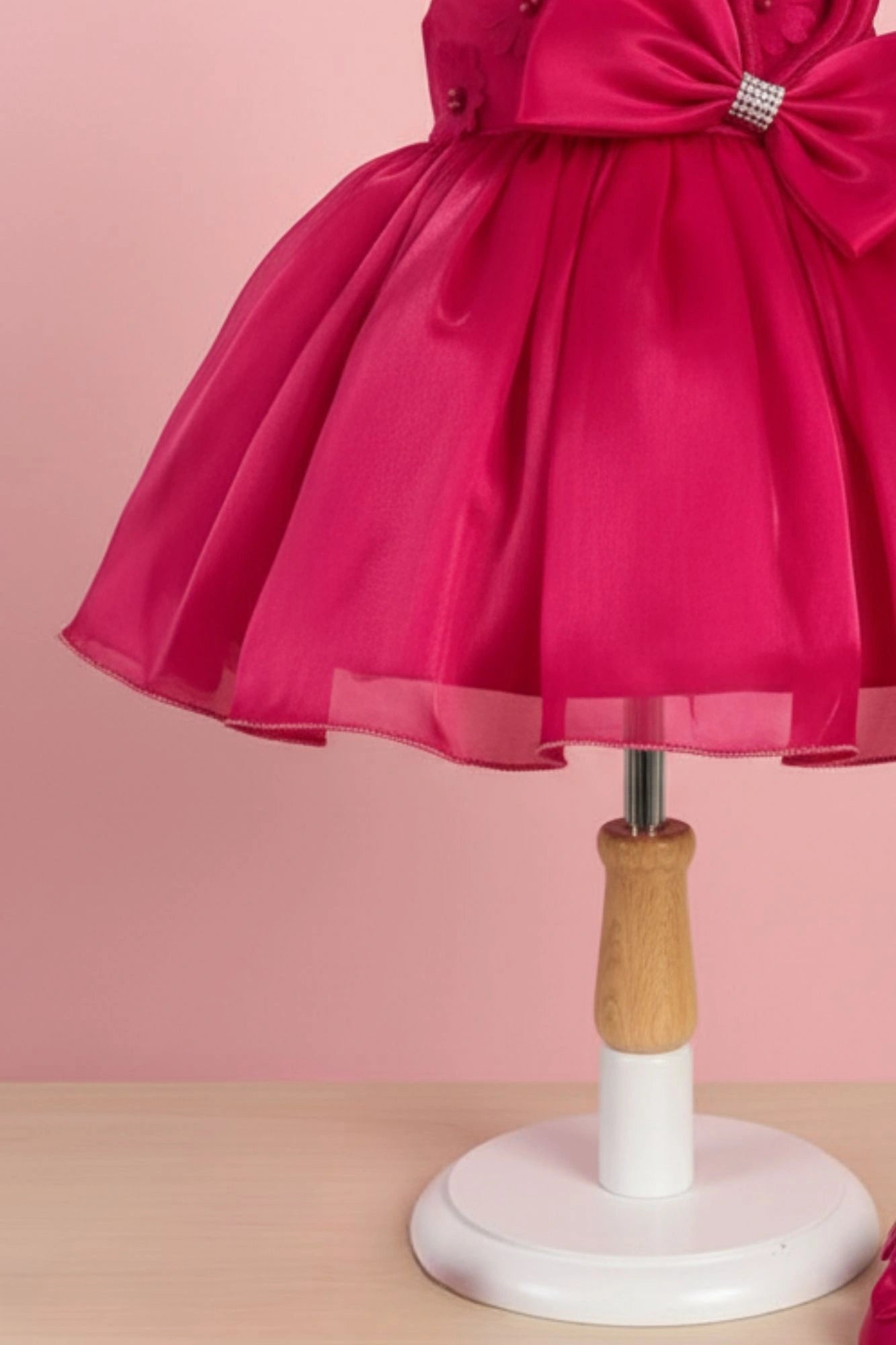 Rani Pink Party Frock with Statement Bow and 3D Floral Appliqué For Girls