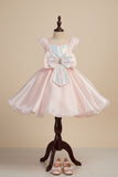Peach Embellished Party Wear Frock with Structured Shoulder Straps For Girls