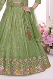Pista Green Heavy Embroidered Lehenga Choli Set With Jacket for Girls