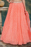 Coral & White Printed Lehenga Choli Set