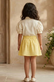 Girls Cream Floral Embroidered Top with Yellow Skorts Set