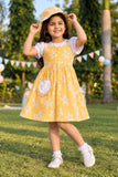 Yellow Floral Printed Dress And Matching Sling Bag For Girls