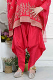 Rani Pink Embroidered And Sequined Top With Dhoti Bottom Set For Girls