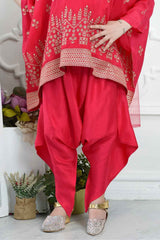 Rani Pink Embroidered And Sequined Top With Dhoti Bottom Set For Girls