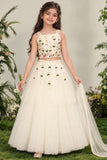 White Embroidered Lehenga Choli Set For Girls