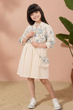 Beige Floral Embroidered Midi Dress with Sling Bag For Girls