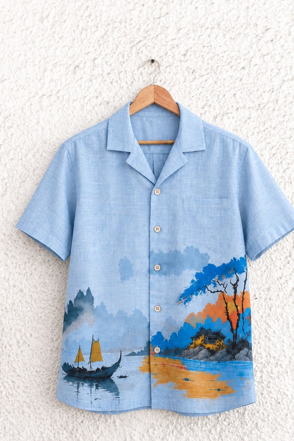 Sky Blue Scenic Landscape Printed Shirt