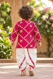 Boys Rani Pink With Gold Geometric Embroidered Kurta Dhoti Set