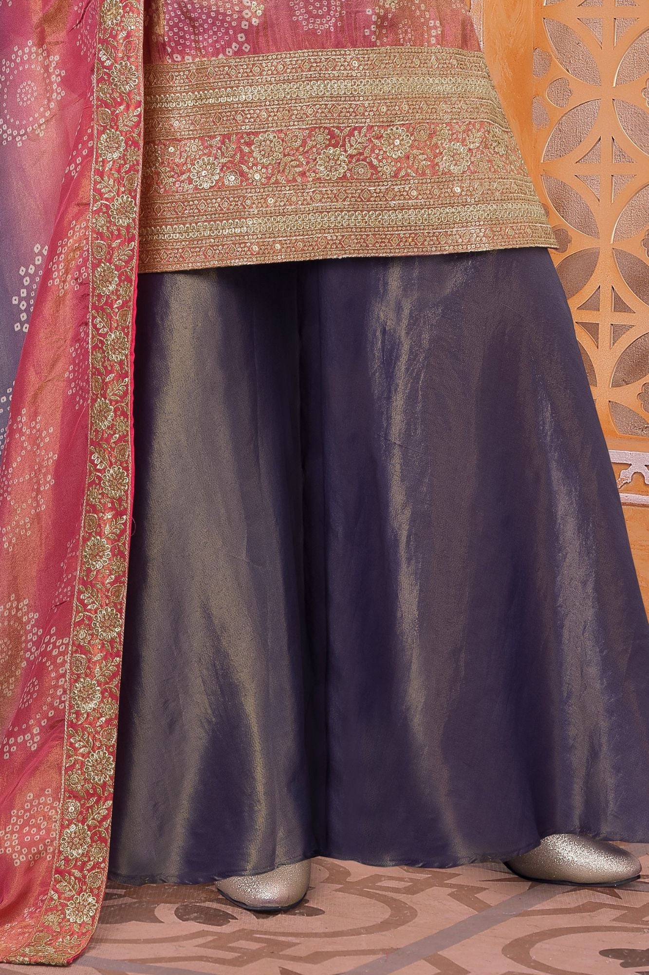 Girls Lavender Ombre Kurti Palazzo Set With Dupatta