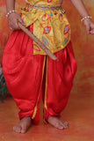 Red Krishna Janmashtami Dhoti Set with Paisley Print Angavastram for Boys