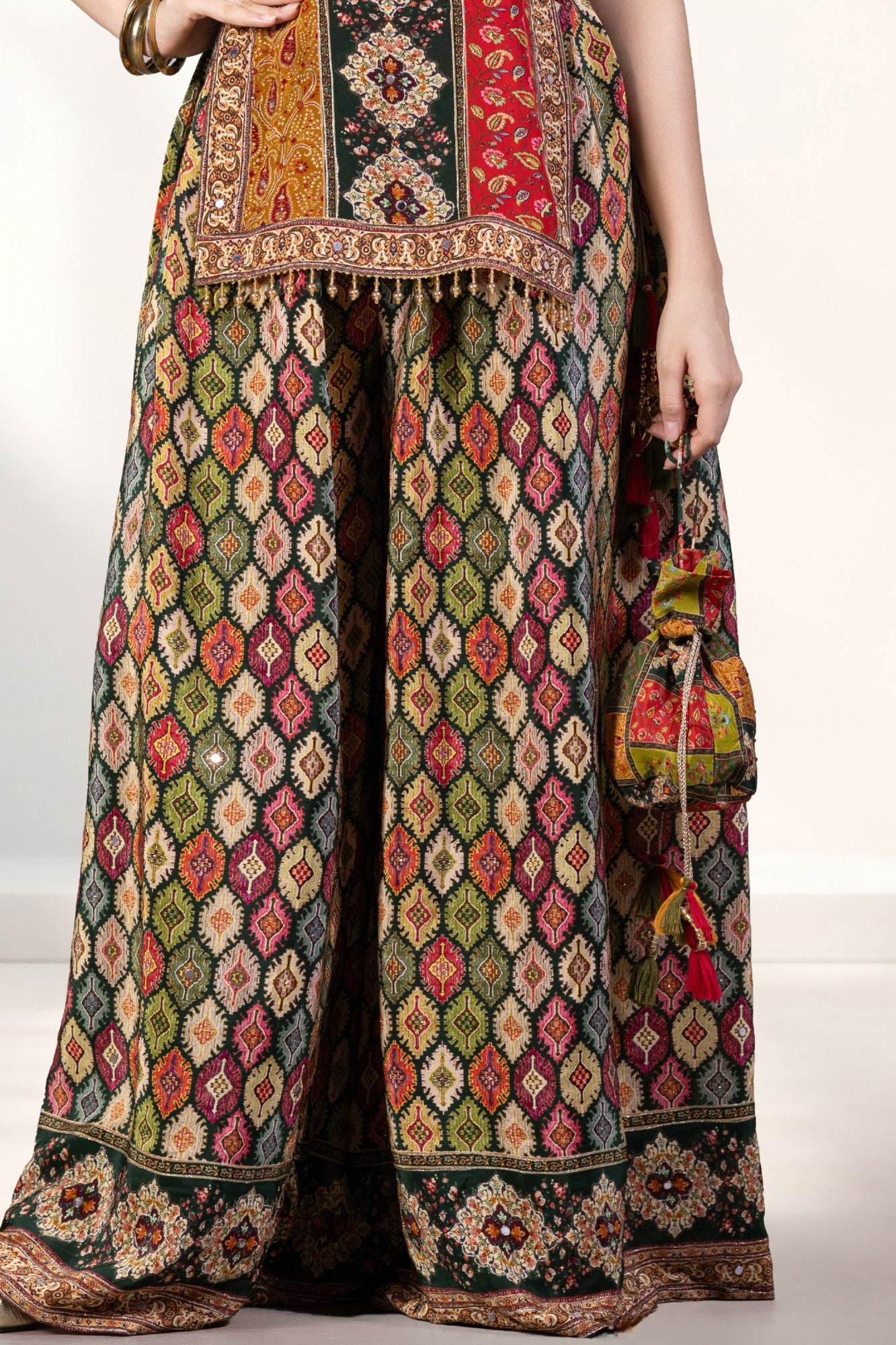 Multicolour Traditional Printed Palazzo Set for Girls