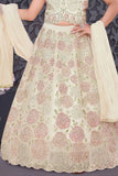 Cream Floral Embroidered Lehenga Choli Set With Dupatta For Girls