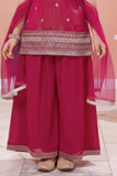Rani Pink Embroidered Kurti And Palazzo Set for Girls