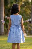 Charming Girls Blue Floral Applique A-Line Dress with Peter Pan Collar