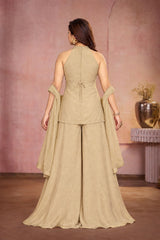 Girls Peach With Gold Elephant Motif Embellished Palazzo Set With Dupatta