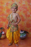 Mustard Yellow Krishna Janmashtami Dhoti Set with Paisley Print Angavastram for Boys