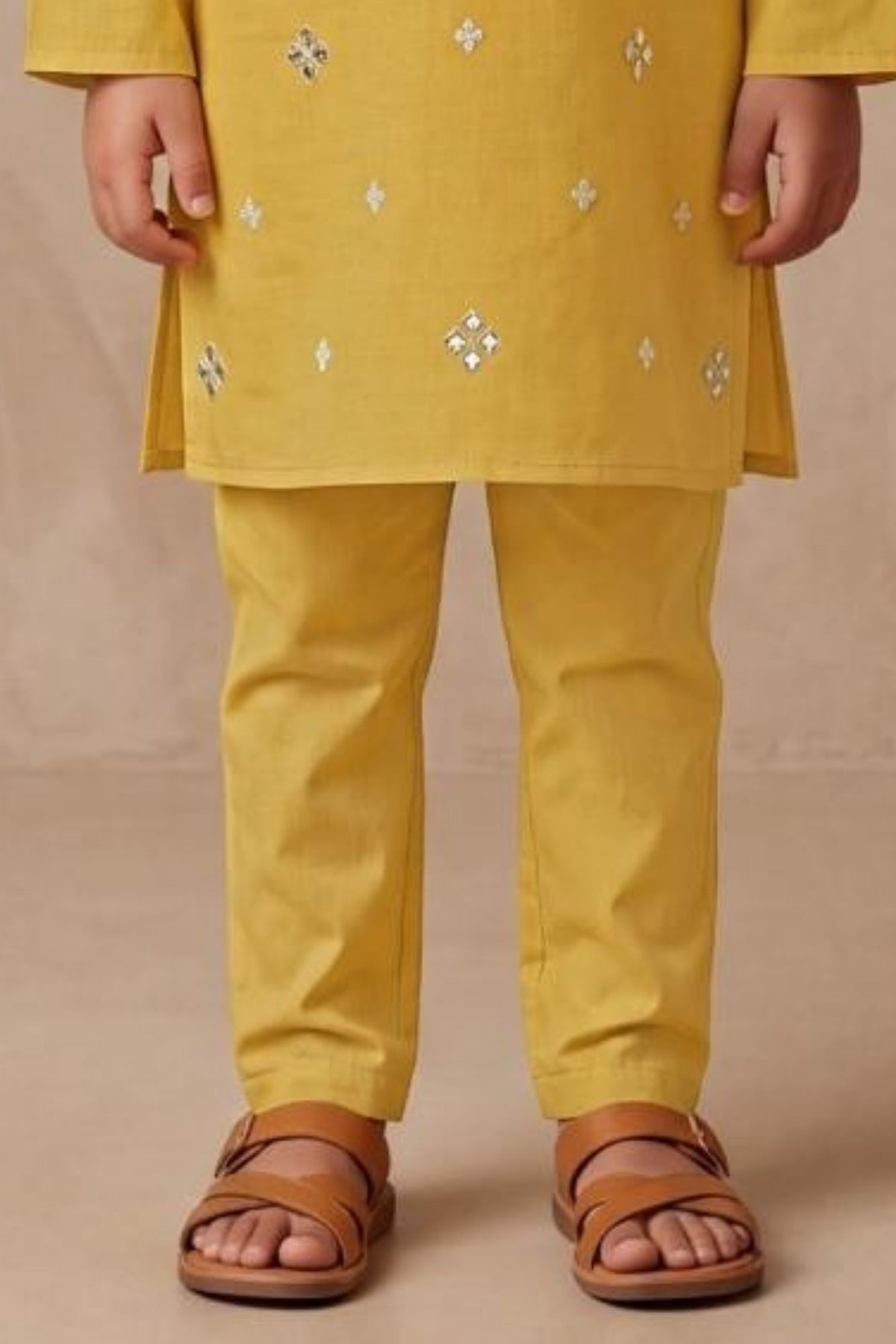 Boys Elegant Gold Peacock Embroidered Kurta Set