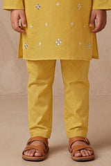 Boys Elegant Gold Peacock Embroidered Kurta Set