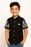 Black Typography Sleeve Shirt For Boys