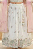 White Floral Embroidered Lehenga Choli with Dupatta For Girls