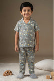 Grey Space Astronaut Print Cotton Night Suit Set For Boys