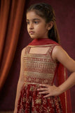 Girls Red Ethnic Kurta Palazzo Set with Dupatta and Traditional Print Detailing