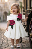 Girls White Party Wear Dress with 3D Rose Applique