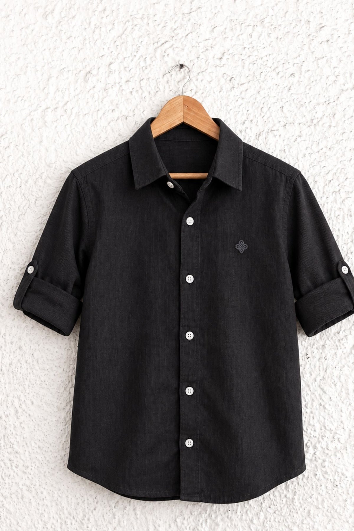Boys Black Full Sleeve Corduroy Casual Shirt
