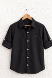 Boys Black Full Sleeve Corduroy Casual Shirt
