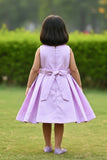 Lavender 3D Floral Appliqué With Embroidery Party Wear Frock For Girls