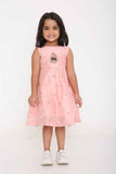 Pink Sleeveless Chanderi Silk Embroidered Frock For Girls
