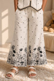 White And Black Printed Sleeveless Co-Ord Set with Wide-Leg Culottes for Girls
