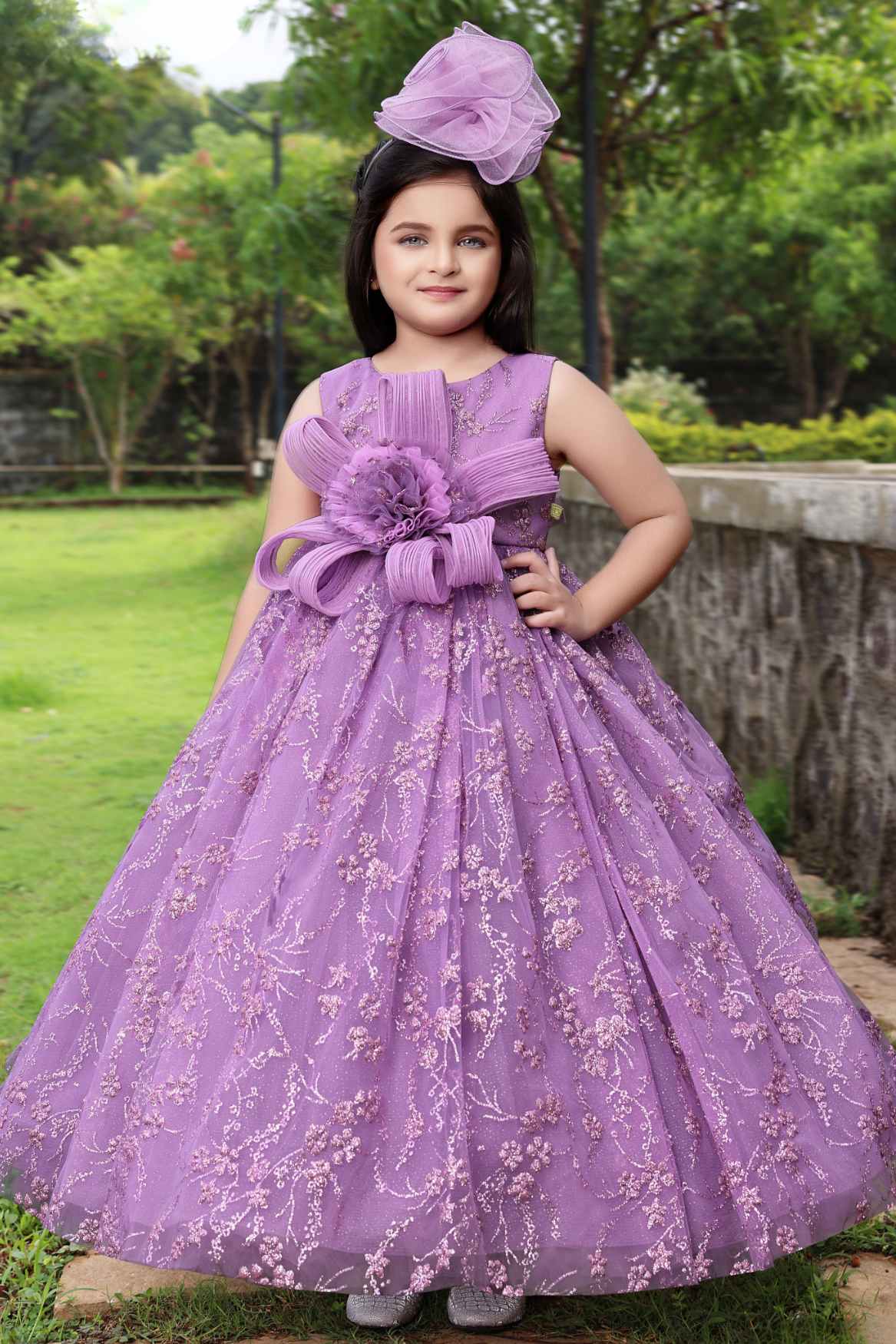 Purple Gown With Floral Embellished And Shimmer For Girls Lagorii Kids Purple Gown With Floral Embellished And Shimmer For Girls Lagorii Kids