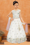 White Floral Embroidered Lehenga Choli with Dupatta For Girls