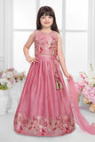 Pink Floral Embroidered Lehenga Choli with Dupatta For Girls