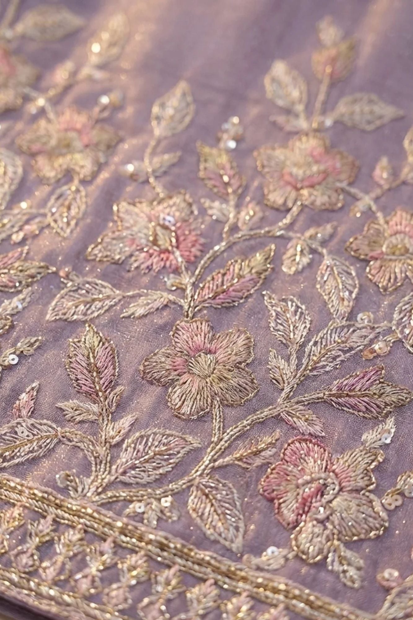 Girls Lavender Floral Embroidered Sharara Set with Dupatta