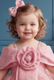 Girls Pink 3D Floral And Sequin Embellished Party Wear Frock