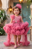 Girls Gajri Pink Sequin Net High-Low Party Frock