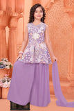 Lilac Multi-Thread Embroidered Palazzo Set for Girls