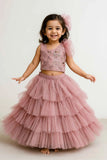 Pink Sequin One-Shoulder Lehenga Choli Set For Girls