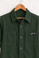 Boys Green Solid Double Pocket Shirt