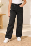 Black Solid Straight Fit Jeans For Girls