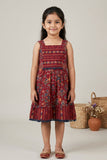 Girls Maroon Ethnic Printed Dress With Tiered Hem