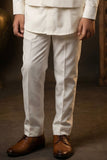 White Embroidered Kurta Set With Mandarin Collar For Boys