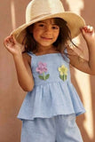 Blue Floral Appliqué And Palazzo Set For Girls