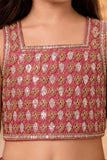 Girls Dusty Rose Embroidered Drape Saree Set
