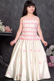 Off White And Pink Floral Applique Party Wear Gown for Girls