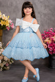 Girls Sky Blue Sequin Bow Party Wear Frock