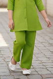 Green Casual Top With Matching Straight Pant Set For Girls